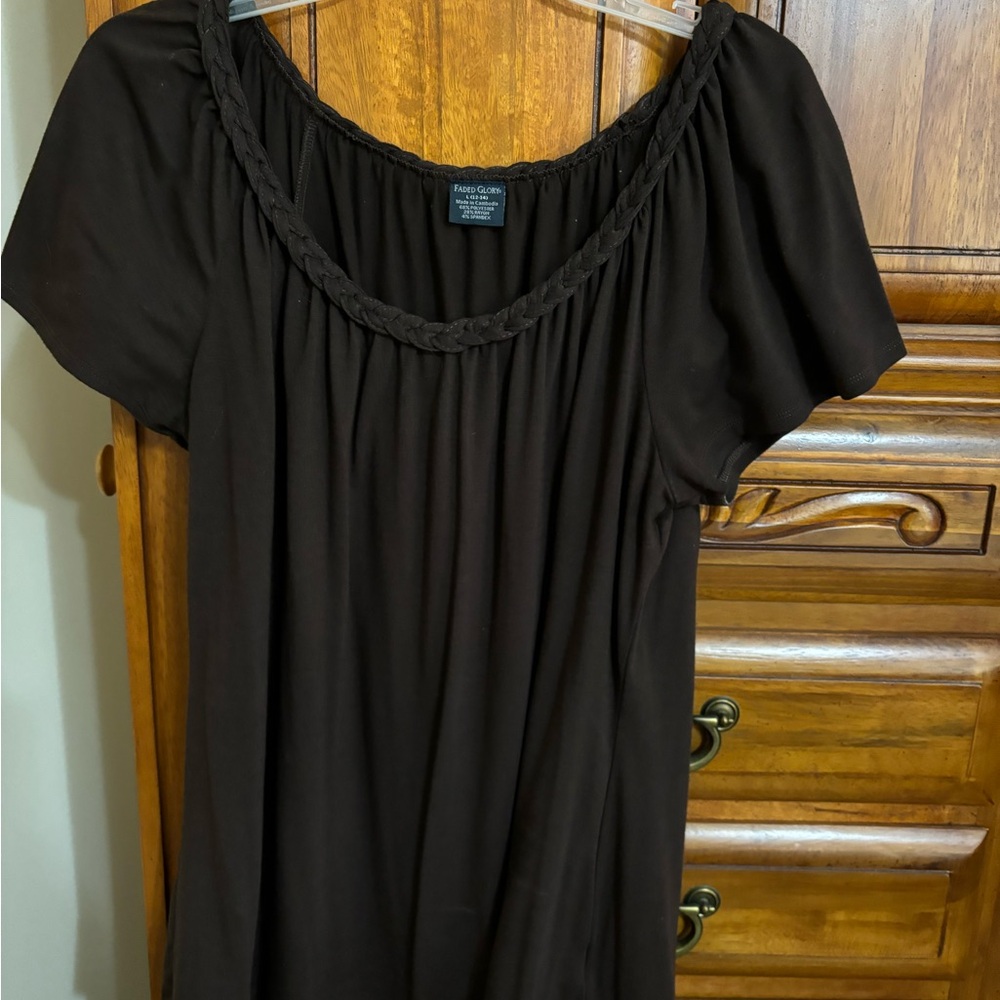 Fashion Bug Black Braided Neck Blouse